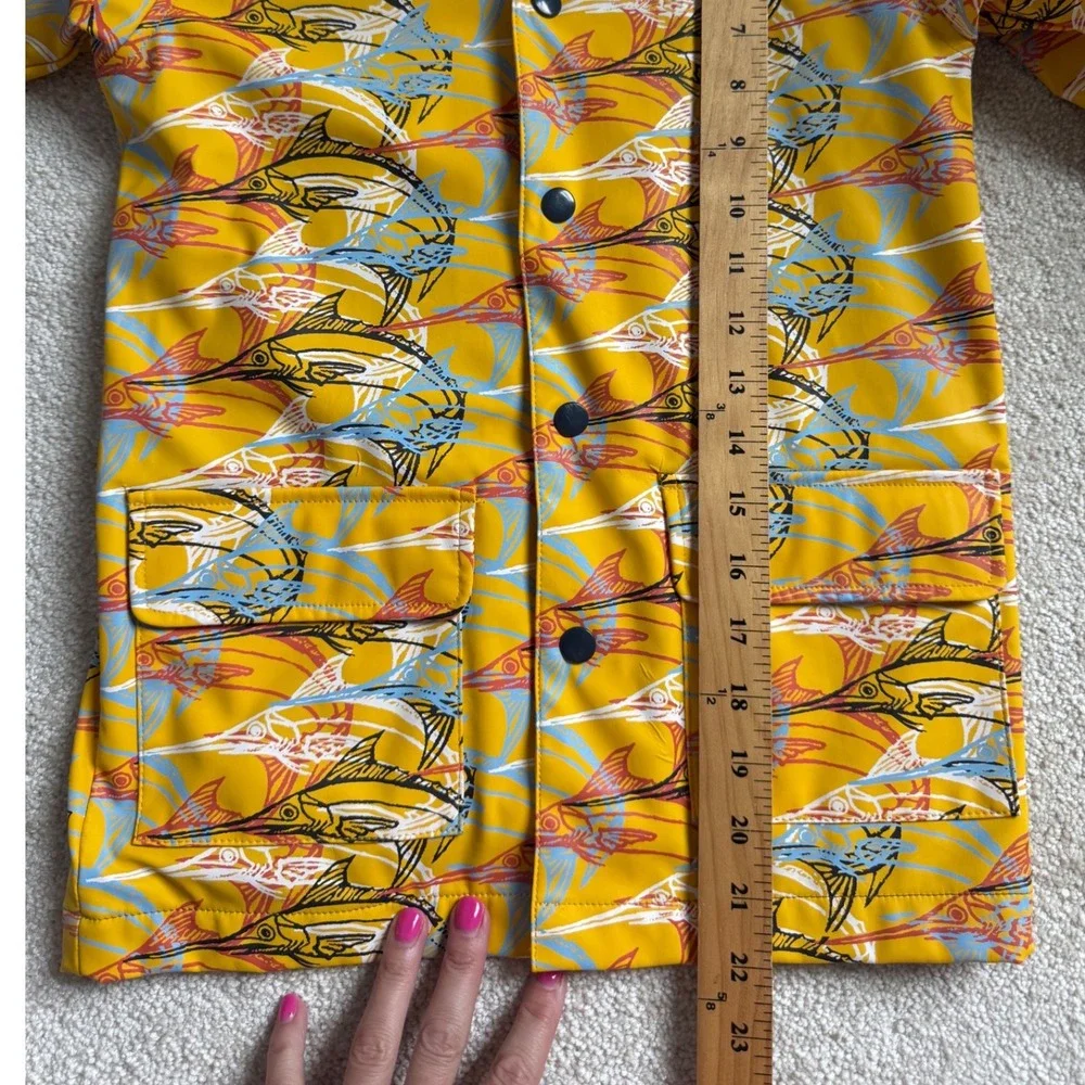 Hartstrings Raincoat Kids Size 4 Yellow Marlin Fish Print Hooded Jacket Snap Up